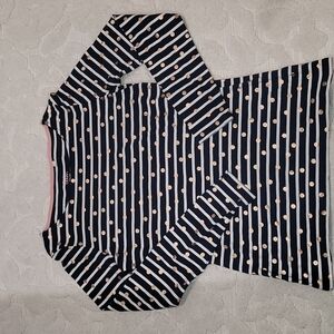 Boden Breton Navy Blue & White Striped Rose Gold Polka Dot Long Sleeve Top US 4
